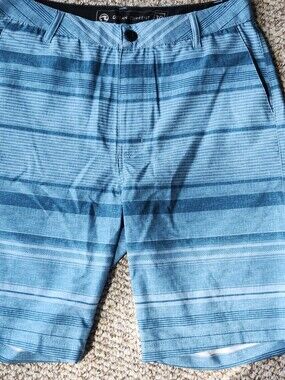 Ocean Current Men's Hybrid Board Shorts Size 30 Blue Striped Quick Dry Stretch